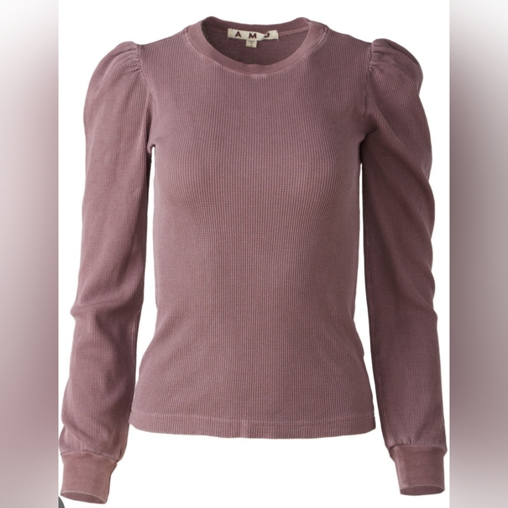 AMO Denim Organic Cotton Blend Puff‎ Long Sleeves Girlie Top XS in Bloodstone